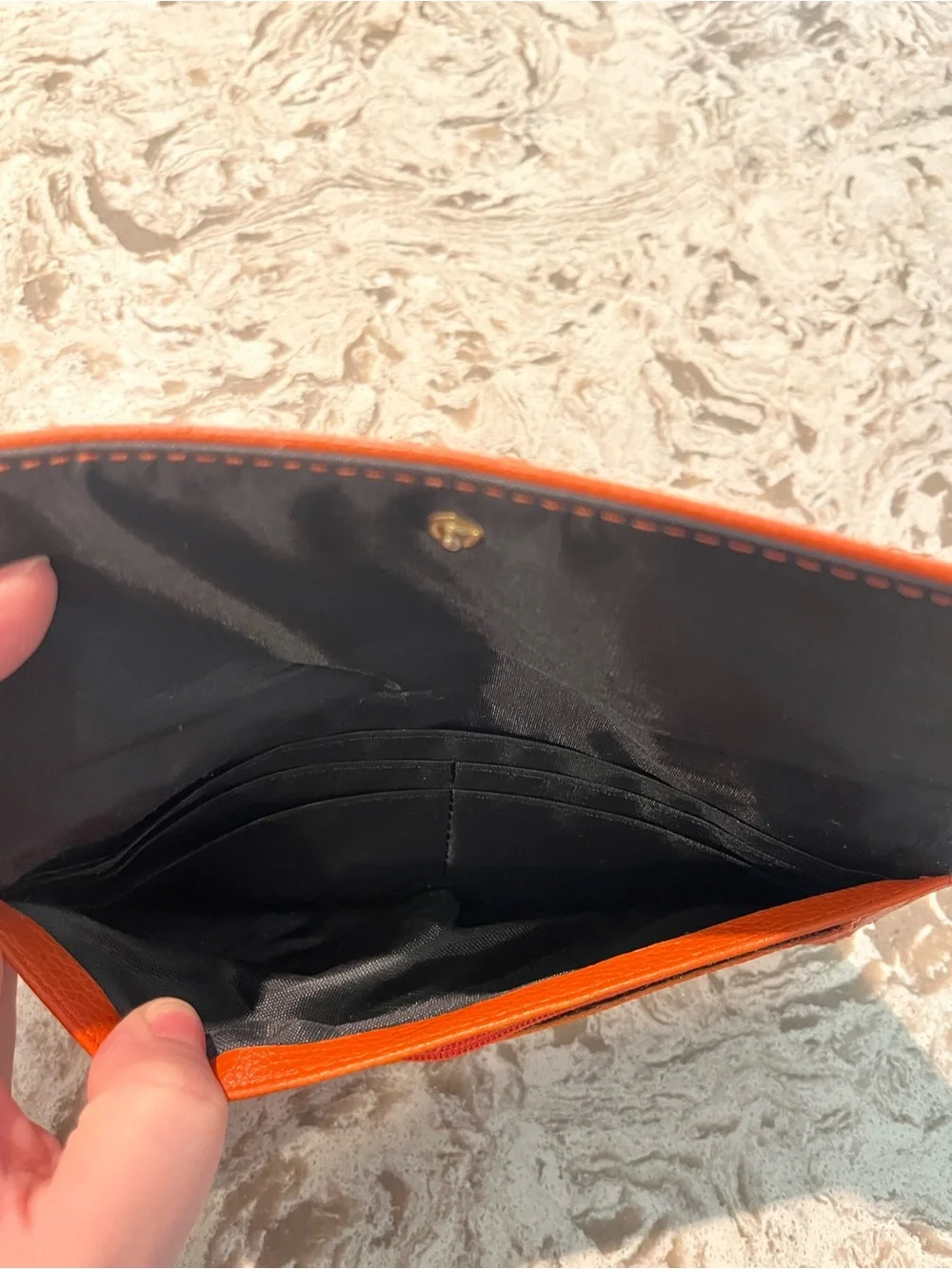 French Connection Pebbled Leather Fold-Over Wallet in Orange